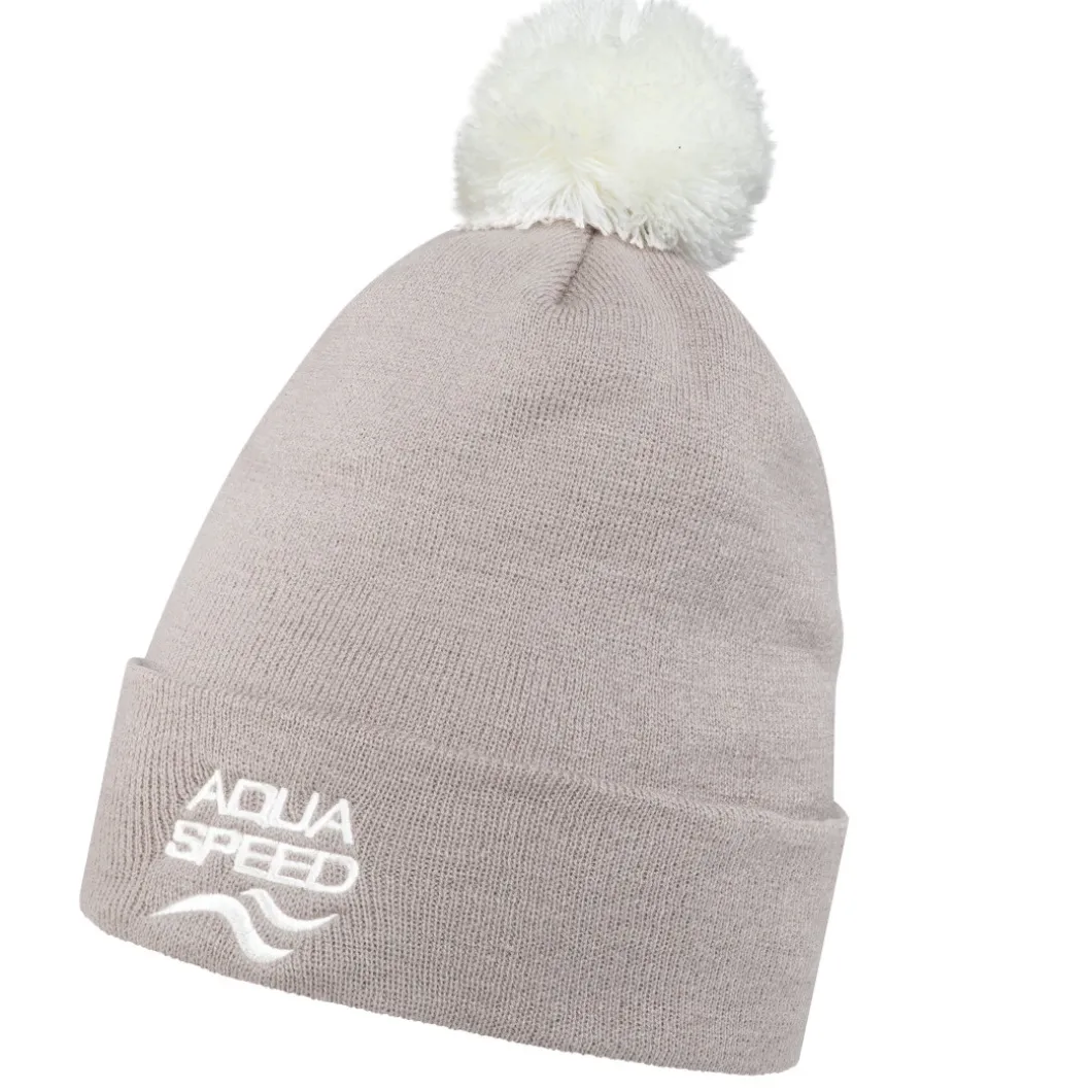 Czapka zimowa z pomponem Aqua Speed 05 - beżowa - białe logo