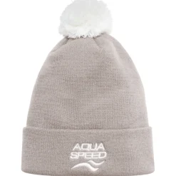 Czapka zimowa z pomponem Aqua Speed 05 - beżowa - białe logo