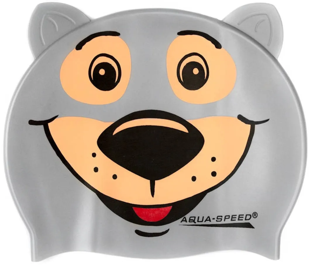 Czepek pływacki dla dzieci z trójwymiarowym elementem Aqua Speed Zoo Bear - szary